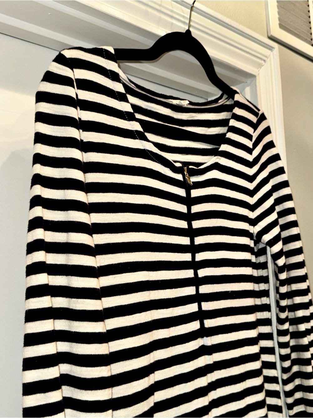 J. Crew Black and White Striped Long Sleeve Zip Dress